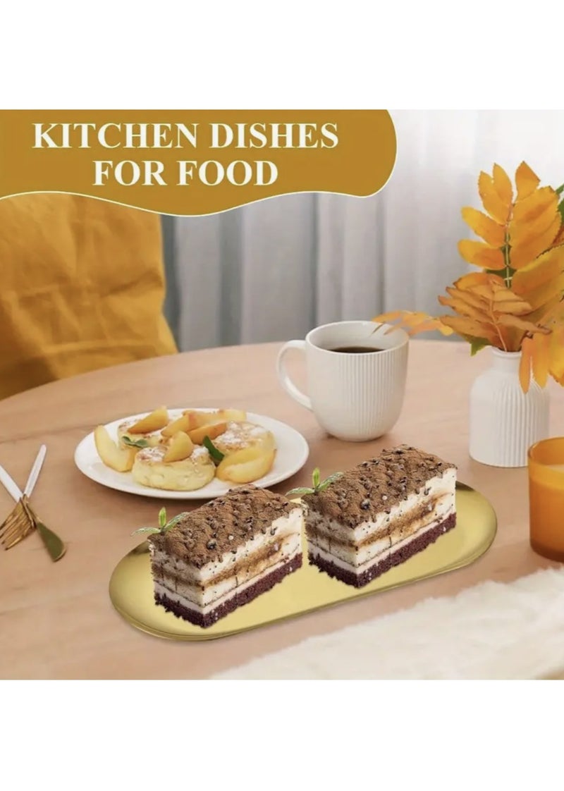 Nakhl 5pcs 26cm Oval Stainless Steel Serving Tray,Golden Decorative Tray Thickened for Entertaining Snack,Jewelry Dish,Cosmetics Organizer,Bathroom - Image 4